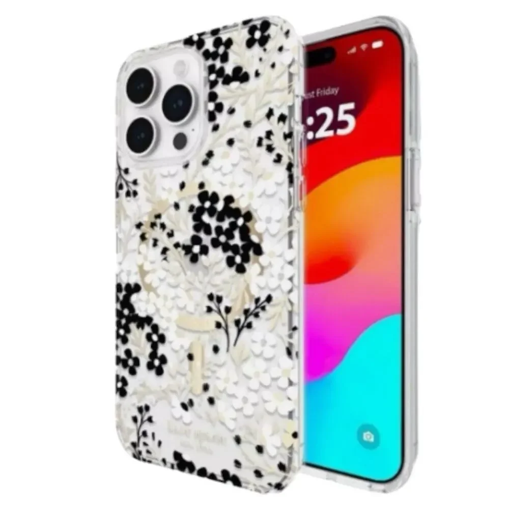 New Kate Spade iPhone 14 Pro Max Black Gold White Phone Case